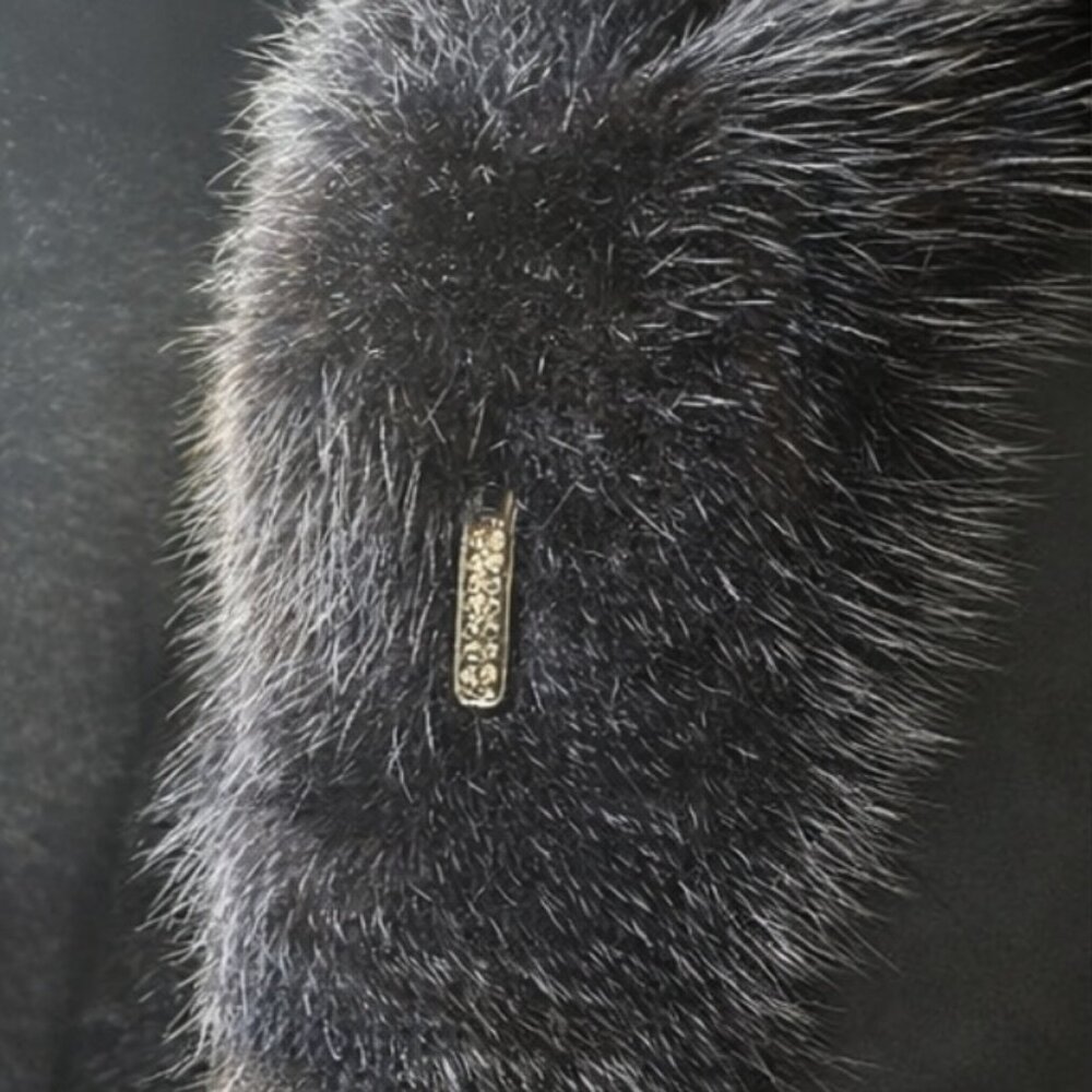 NEW Genuine Hooded Mink Fur Coat – Dark Blue-Black Luxury Elegance - Picture 10 of 10